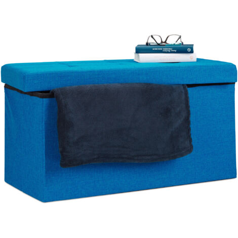 Relaxdays Pouf con Contenitore XL, Cassapanca con Coperchio, Panca Pieghevole, Sgabello Poggiapiedi, 36x76x38 cm, Blu