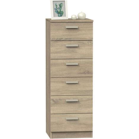 Muebles Pitarch Sinfoniere Comò 6 Cassetti Guide Metalliche, Comò per Camere, Rovere Cambrian, 110x40x40 cm (altezza x larghezza x profondità), Con Maniglia, Collezione Tibet