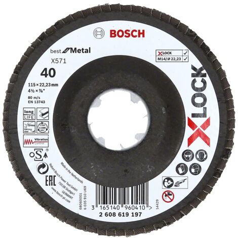 Bosch Professional 2608619197 Disco Lamellare Bombato, per Metallo, X-Lock, X571, Ø115 mm, Grana K40