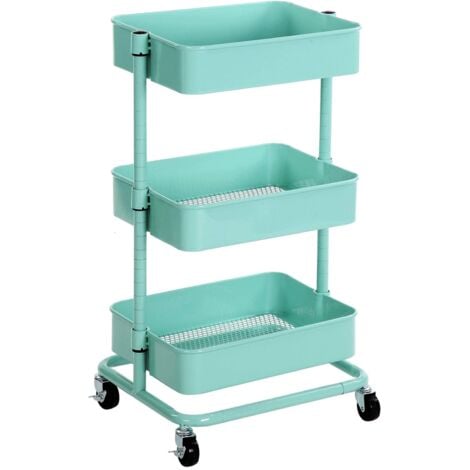 SONGMICS Carrello Portaoggetti a 3 Livelli, Carrello da Cucina con Altezza Regolabile, Carrello di Servizio con 2 Freni, Montaggio Facile, per Camera da Letto, Cucina, Ufficio, Verde Menta BSC60M