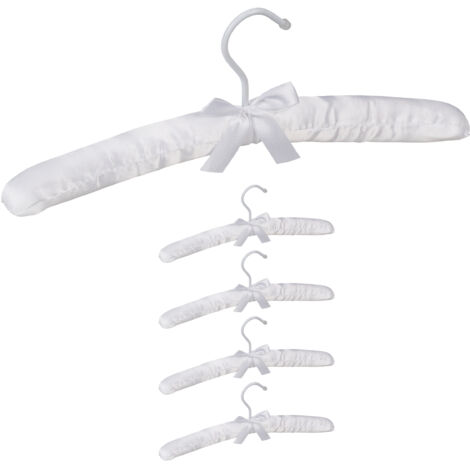 Relaxdays Grucce Appendiabiti in Raso, in Set da 5, Imbottite, Gancio Girevole a 360°, Fiocco Decorativo, 38 cm, Bianche