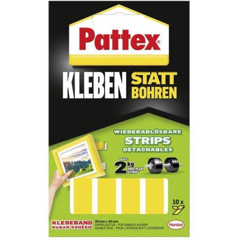 Pattex Strisce adesive, nastro biadesivo forte, rimovibili, l'adesivo fissa gli oggetti in modo permanente senza forare, 10 ciascuna 20 x 40 mm (1/5)