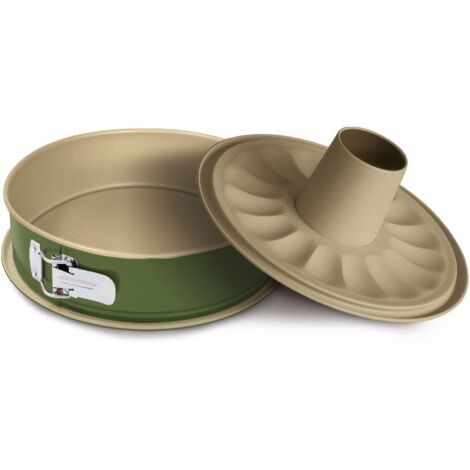 Guardini, Tortiera apribile 2 fondi Ø 26 cm, Fondo salvagoccia, Acciaio con rivestimento antiaderente a base di Cera di Carnauba, Colore verde/beige, Made in Italy, Linea B-Nat (1/4)