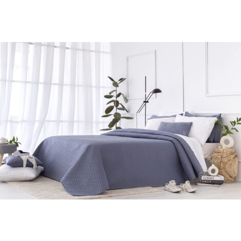 Todocama Copriletto trapuntato sottile con motivo piqué, per primavera, estate, autunno e inverno, 100% microfibra extra morbido, Copriletto multiuso, Letto 80/90 - 180x260cm, Blu Grigio
