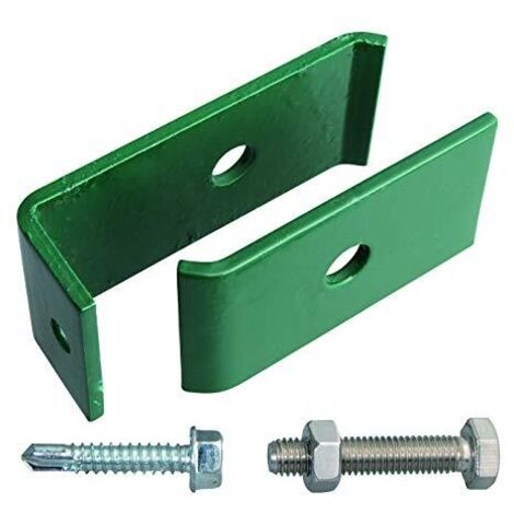 Alberts 672836 Set di fissaggio per griglie di rete, per il fissaggio su muri o pali, zincato a caldo, con rivestimento in plastica verde RAL 6005