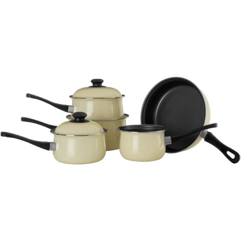Premier Housewares 0204211 Casseruola Set Crema, Acciaio al Carbonio Antiaderente e Maniglie in Bachelite, 5 Pezzi (1/5)