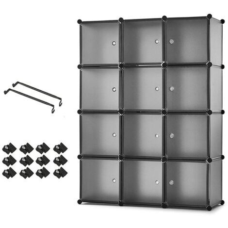 Mondeer Armadio modulare cubi componibili in plastica, Guardaroba Modulare Organizer con Appendiabiti, Portaoggetti Grigio 12 cubi (1/4)