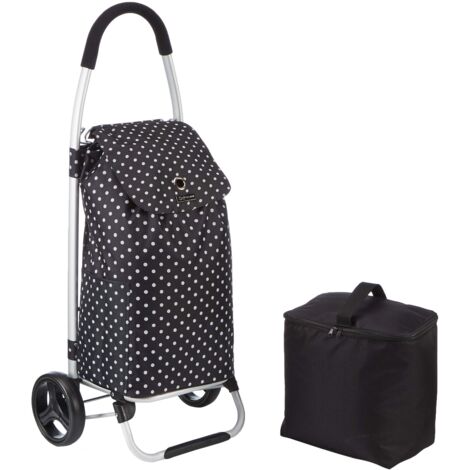 KitchenCraft Carrello spesa pieghevole su ruote con borsa termica rimovibile per alimenti surgelati, in metallo robusto e poliestere resistente alla pioggia, 45 x 33 x 100 cm, stampa a pois neri