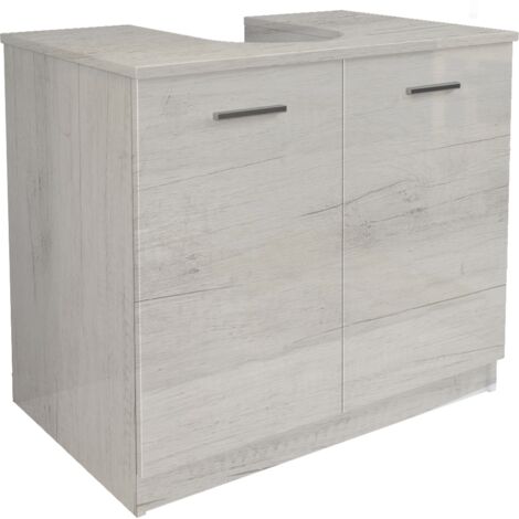 Mama Store Copricolonna Mobile in Kit da Montare Sottolavabo con 2 Ante Quercia Bianco, L. 70cm x P. 46cm x H.62cm