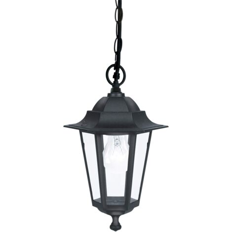 EGLO Lampada a sospensione da esterno Laterna 4, lampada da esterno uno punto luce, lampada a sospensione in alluminio pressofuso e vetro, nero, E27, IP44