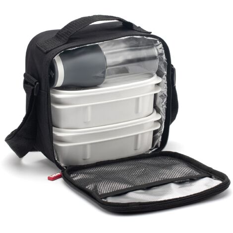 TATAY Borsa Termica Porta Pranzo, 3L Capacità, con 2 Contenitori Alimentari da 0.5L e una Bottiglia Ermetica da 400ml, Senza BPA, Colore Nero, 22.5 x 10 x 22 cm