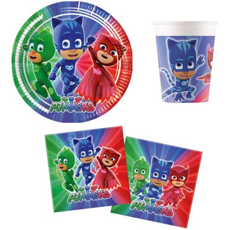 Procos DY10273868 - Set festa PJ Masks Small, piatti, tazze e tovaglioli, decorazione tavola, decorazione compleanno (1/3)