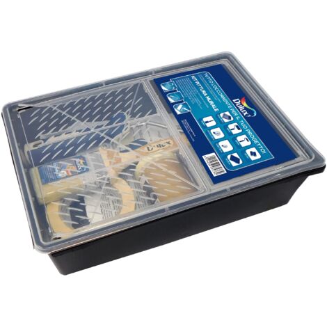 Dulux KIT PITTURA MURALE, Set Completo da Interno per Imbiancare Pareti e Soffitti con Rulli Pittura, Vaschetta con Griglia, Pennello, Telo Pavimento, Nastro Carta e Copertura Battiscopa (1/5)