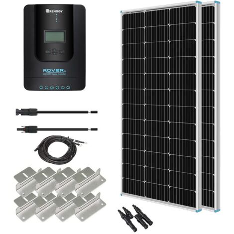 Renogy 200W 12V Pannello Monocristallino Starter 40A Rover MPPT Controller/Montaggio Z Staffe/Vassoio Cavo/Kit Adattatore, Ricarica Solare RV, Barche, Sistema Off-Grid