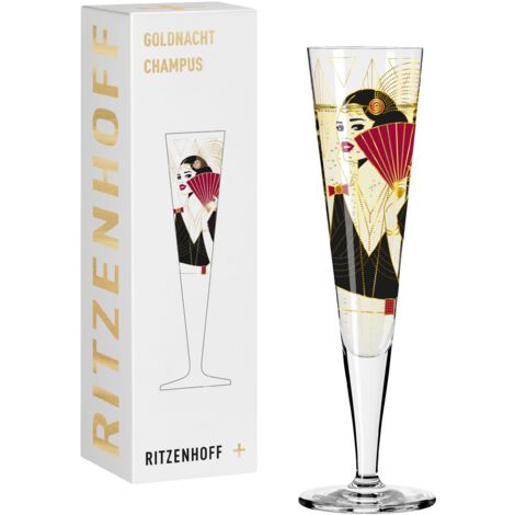Ritzenhoff 1071028 - Bicchiere da champagne 200 ml, serie Goldnacht n. 28, elegante pezzo di design con vero oro, made in Germany (1/4)