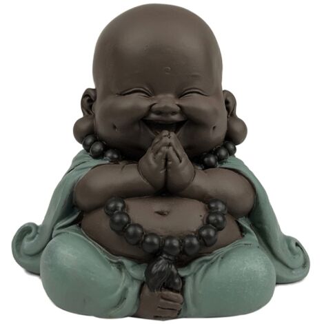 Statua Boudha Rieur - Decorazione Zen e Feng Shui - per creare un'atmosfera rilassante e spirituale - idea regalo originale - Larghezza: 9 cm - Colore: verde e marrone - Zen'Light (1/2)