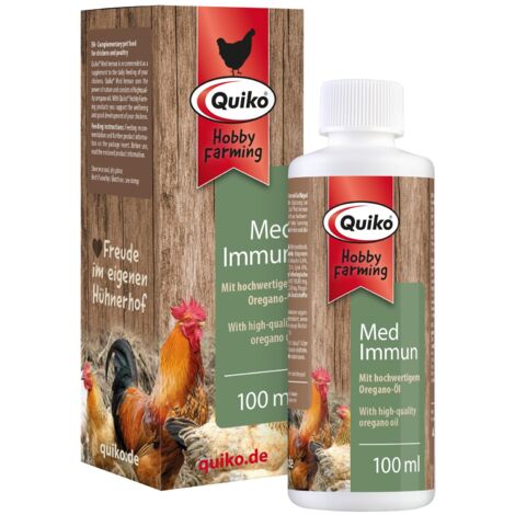 Quiko Hobby Farming Med Immune 100ml - per polli, quaglie e pollame - con Oli Essenziali di Alta qualità di origano Naturale - Ricco di vitamine - Sfrutta Il Potere della Natura