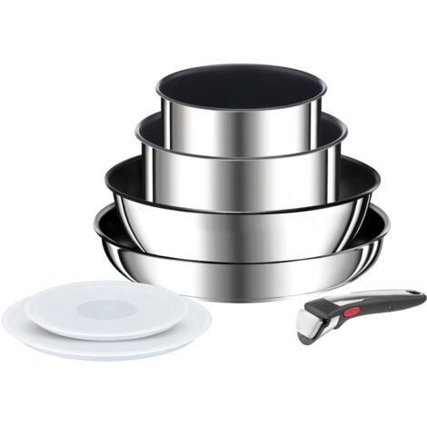 Tefal Ingenio Preference ON L9749702 - Set di pentole impilabili, con manico rimovibile, salvaspazio, antiaderenti, a induzione, in acciaio inox, 7 pezzi
