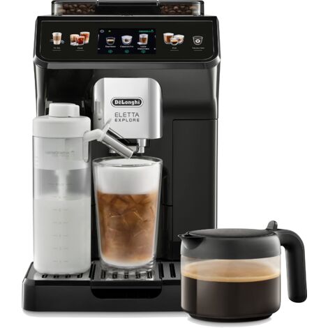 De'Longhi Eletta Explore ECAM452.57.G, Macchina da Caffè Automatica, Schiume di latte calde e fredde in automatico, oltre 40 Bevande, Schermo Touch a Colori, Caraffa Caffè Americano Inclusa, Grigio