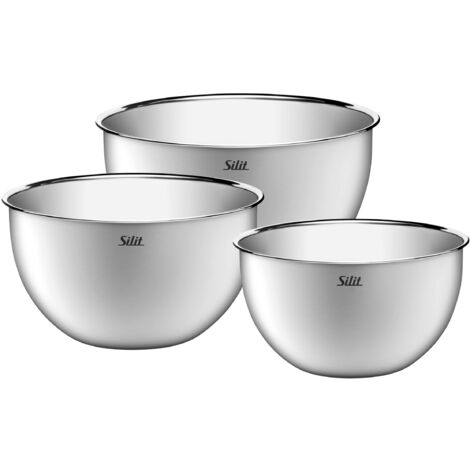 Silit Set di 3 ciotole da cucina in acciaio inox, multifunzione, ciotola per insalata, ciotola da servizio, impilabile (1/4)