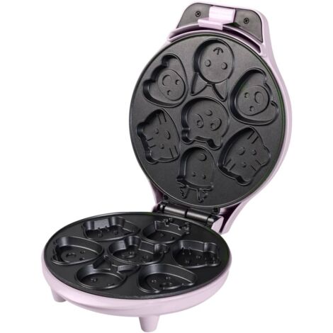 Bestron Waffle Maker con motivi di animali, piastra per Waffle mini biscotti a cialda, indicatoro luminso & rivestimento antiaderente, 700 watt, colore: rosa