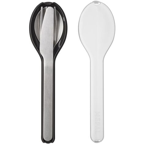 Mepal - Set di Posate 3 Pezzi Ellipse - Set di Posate da Viaggio - Composto da Coltello, Forchetta e Cucchiaio - Set di Posate con Custodia da Viaggio - Acciaio Inossidabile - Nordic Black (1/5)