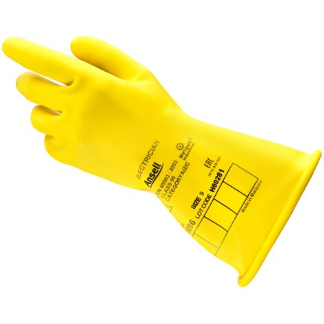 Ansell ActivArmr Guanti Dielettrici per Elettricisti, Classe 0 (Tensione fino 1000V), Protezione per Lavori Elettrici, Lattice di Gomma Isolante, 36cm, Giallo, Taglia 2XL (1 Paio)
