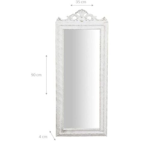 Biscottini Specchio camera da letto 91x34x5 cm Made in Italy  Specchio shabby bianco anticato  Specchiera bagno a muro  Specchio da parete