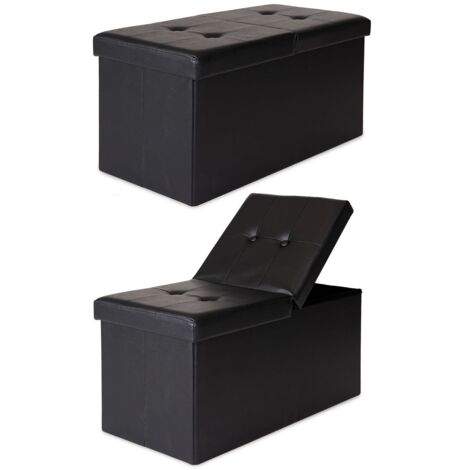 dibea Sgabello cassapanca pieghevole Panca con Contenitore con Coperchio a Cerniera 76x38x38 cm, Similpelle Nero