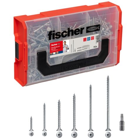 Fischer FixTainer 700x Viti per Legno Torx PowerFast FPF II CTF/CTP, Include 2 Inserti per Avvitatore, Filetto Totale/Parziale, Autofilettanti, Testa Svasata, 562928