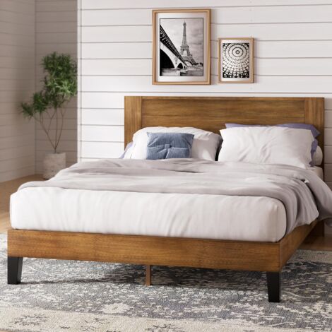 Zinus Tonja Letto 140x190 cm - Stuttura letto 30 cm di altezza - Struttura del letto a piattaforma in legno con testiera - Marrone