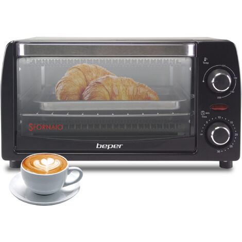 Beper 90.882 – Fornetto Elettrico 12L, Elementi Riscaldanti al Quarzo, Temperatura Regolabile fino a 230°C, Timer Regolabile fino a 30 Minuti, Autospegnimenti, Nero, 35.5 x 28 x 19.4 cm