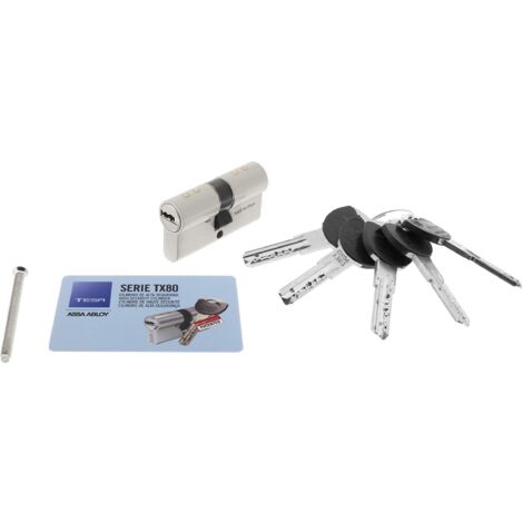 Tesa Assa Abloy, TX853070N Cilindro ad alta sicurezza, TX80, doppia frizione, camma lunga, chiave, nichelato, 30 x 70 mm