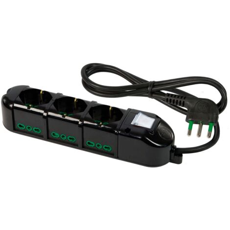 FANTON 48123-B Multipresa elettrica 9 posti con 3 prese universali e 6 prese bivalenti italiane laterali ciabatta spina grande 16A colore nero