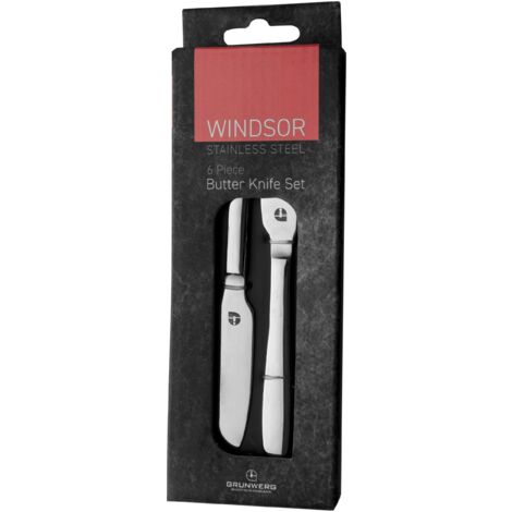 Grunwerg Windsor Carded Set di 6 coltelli per burro, acciaio inossidabile 18/0 (1/4)