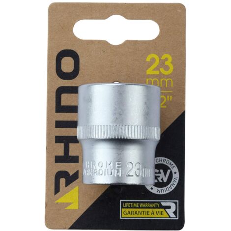 RHINO - Giochi a bussola esagonale, metrica corta - 6 punte - Diam. 23 mm – Quadrato di allenamento 1/2" – Alta qualità (cromo vanadium) – Garanzia a Vita – Diverse misure disponibili (1/3)