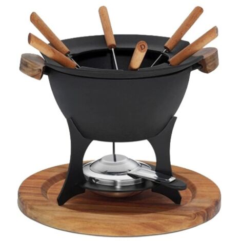 Set per fonduta di Carne kela 11 Pezzi, fonduta in ghisa per 6 Persone Country, Set per fonduta con Supporto per Pasta combustibile, forchette, Supporto per forchette