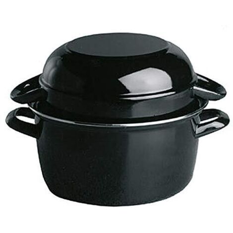APS Mussel Pot, Pentola per cozze da 1 kg, Seafood Pot, Mussel Serving Pot, Pentola per cozze in acciaio smaltato nero, capacità: 2,6 litri, 20 x 25 cm, altezza 17 cm (1/4)