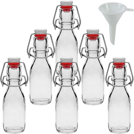 Viva Haushaltswaren - 6 Bottiglie Piccole in Vetro con Tappo a Leva, capacità 100 ml, Imbuto Bianco del Diametro di 5 cm Incluso