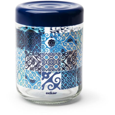 Excelsa Maiolica Blue Barattolo con Coperchio, 800 Ml., Vetro (1/2)