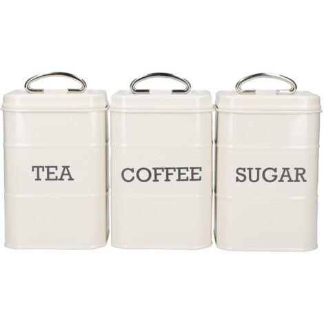 KitchenCraft Living Nostalgia Barattoli per tè, caffè e zucchero in confezione regalo, acciaio, crema antico, set da 3 pezzi (1/4)