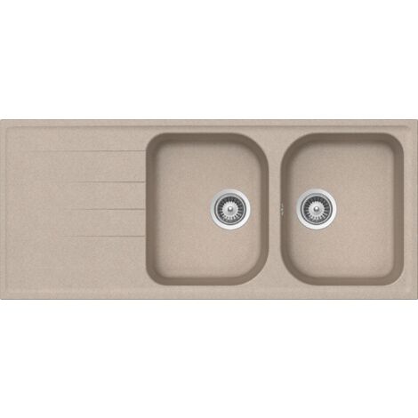 SCHOCK Lavello Cucina Lithos D200 2 Vasche con Gocciolatoio, Vasca Reversibile, Materiale Cristalite®, Color Avena, 1160x500mm (1/3)