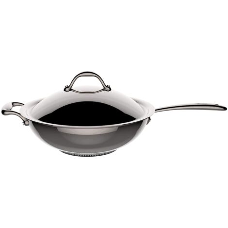 Lagostina Accademia Lagofusion Wok + Coperchio Acciaio Inox 18/10 Ø 30 cm, 5 L, Pentola Induzione, Gas e Forno fino 250 °C, Finitura Lucida Esterna, Satinata Interna, Manici Rivettati, Fondo 5 Strati