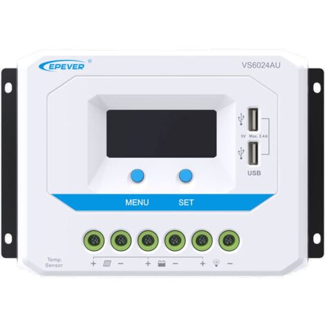 EPEVER® PWM - Regolatore di carica 60 A, 12 V/24 V, per ricarica solare con connettore USB LCD, VS6024AU