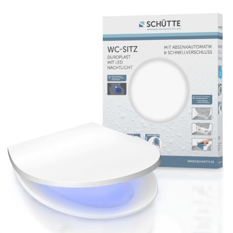 SCHÜTTE Sedile WC con abbassamento automatico e luce notturna a LED, con chiusura rapida, coperchio WC fino a 150 kg, misura universale, colore bianco, sedile per WC a LED (1/5)