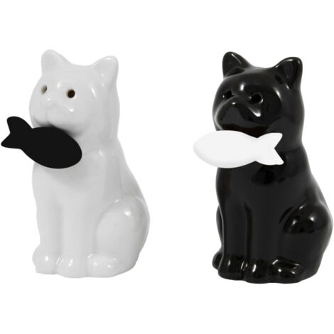 Fisura - Originale saliera e pepiera Set sale e pepe per la tavola a forma divertente Set di saliere e pepiere in ceramica. Moderna saliera da tavolo (Gatti, bianco e nero) (1/5)