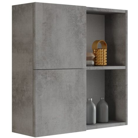 Mama Store Atena Pensile Doppio 2 Ante con vani a Giorno, Grigio Cemento, L.71 x P.22 x H71 CM