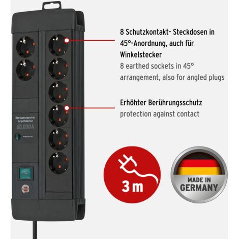 Brennenstuhl Premium Line - Ciabatta elettrica a 8 prese con protezione contro le sovratensioni (presa multipla con interruttore e cavo da 3 m, made in Germany