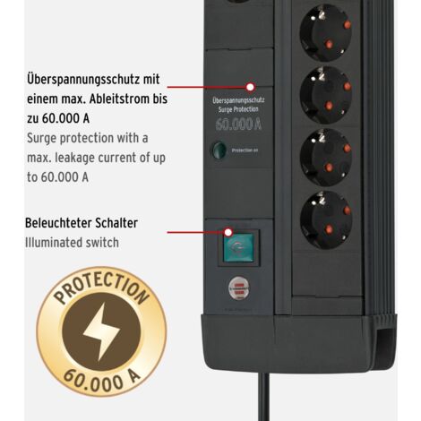Brennenstuhl Premium Line - Ciabatta elettrica a 8 prese con protezione contro le sovratensioni (presa multipla con interruttore e cavo da 3 m, made in Germany