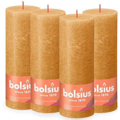 BOLSIUS - Candela rustica a pilastro - Giallo - 19 cm - Confezione 4